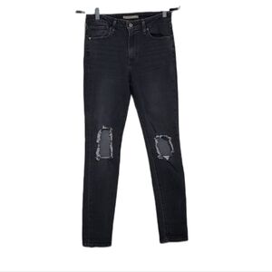 Levi's 721 Washed Black Busted Knee High Rise Skinny Jeans